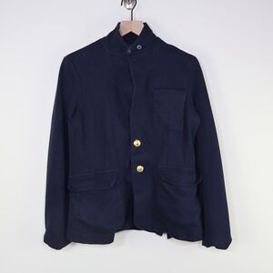 Polo Ralph Lauren Knit Blazer Size 12 Preppy Gold Button Navy Blue Cotton Blend